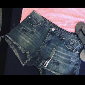 STS Blue - Black distressed denim shorts